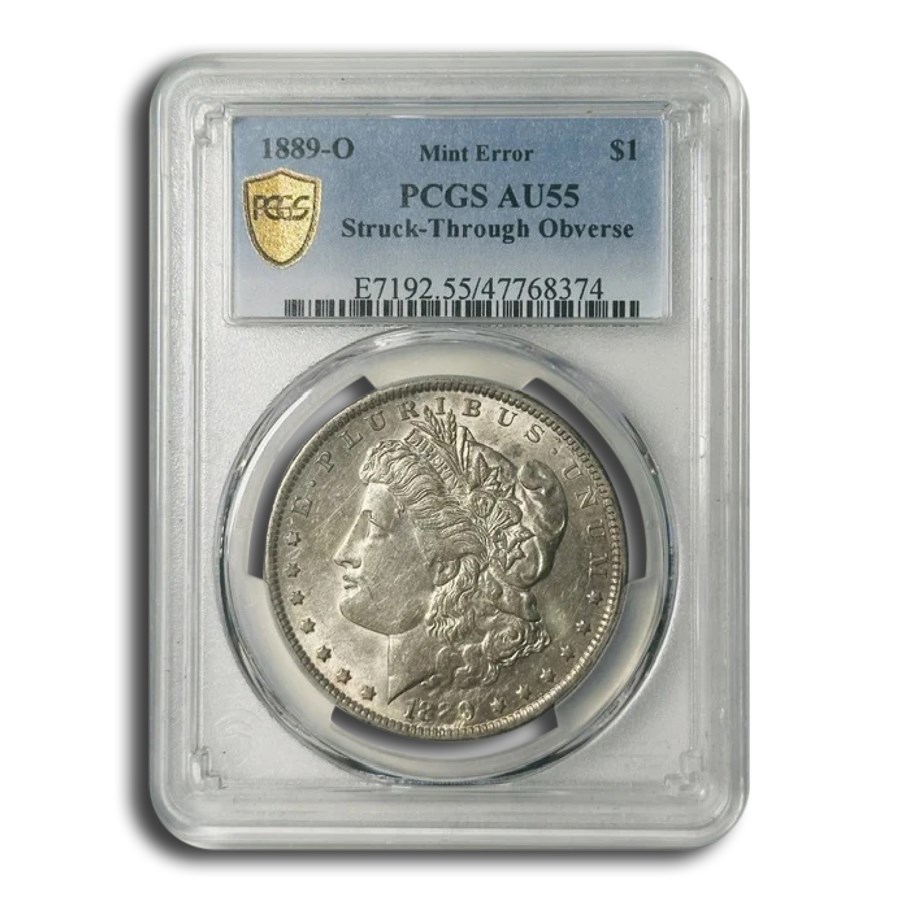 1889-O Morgan Dollar AU-55 PCGS (Struck Through Obverse)