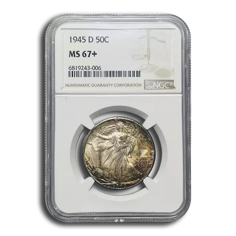 1945-D Walking Liberty Half Dollar MS-67+ NGC (Toned)