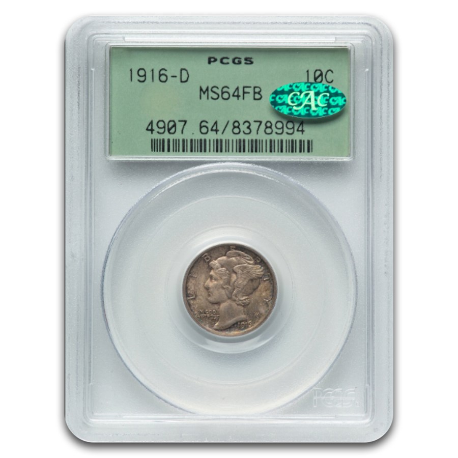 1916-D Mercury Dime MS-64 PCGS CAC (FB)