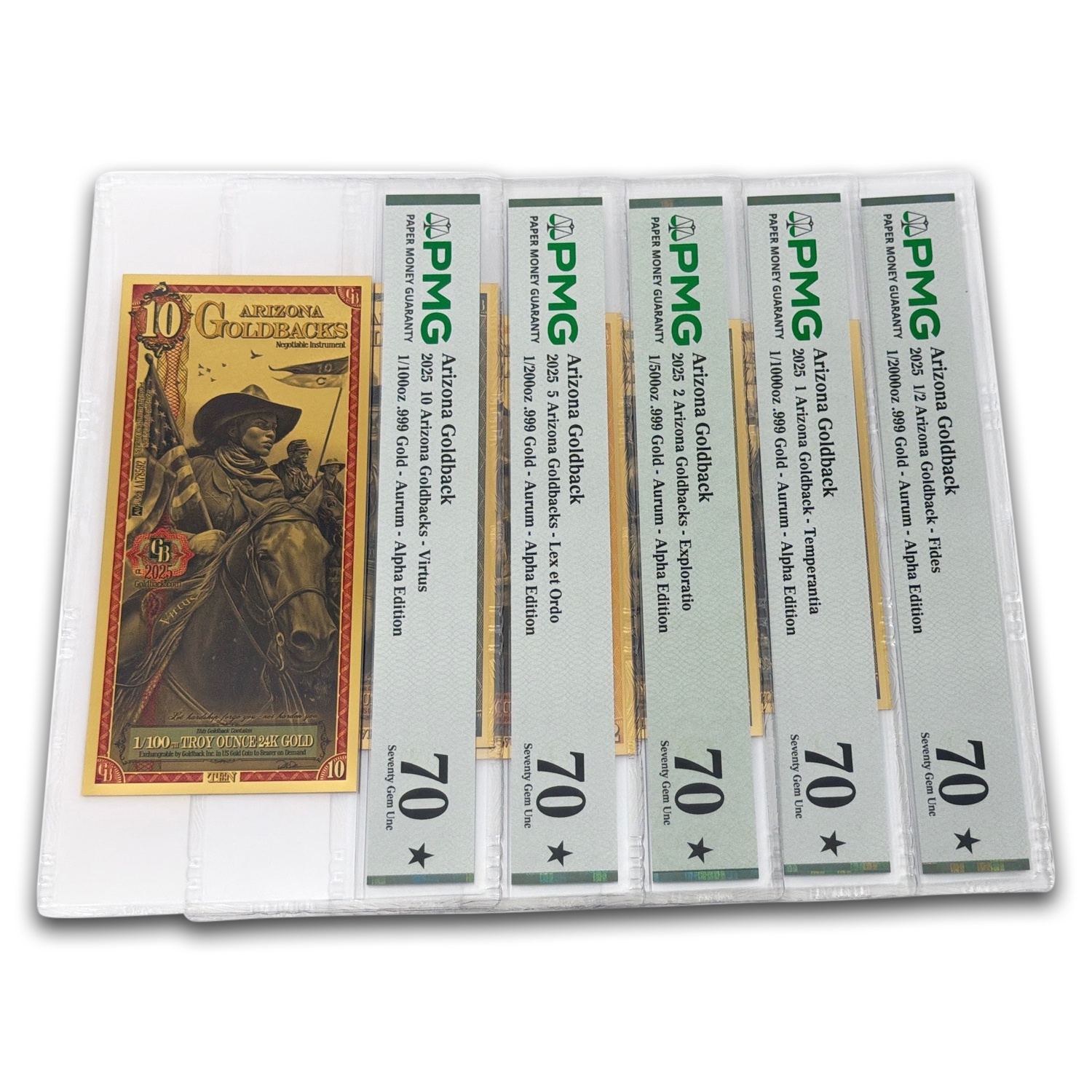 2025 Arizona Goldback 5-Note Alpha Starter Set PMG 70 (1/2-10)