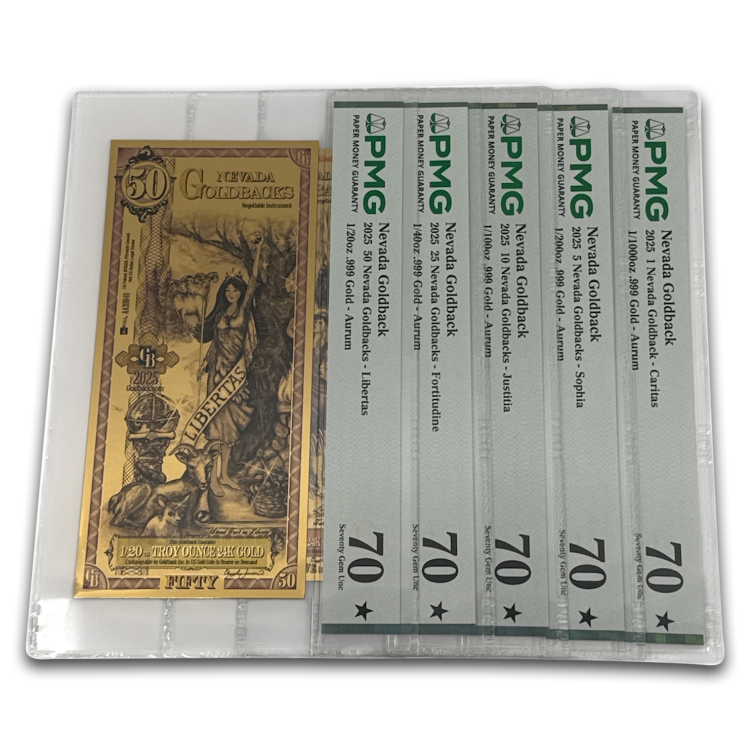2025 Nevada Goldback 5-Note Set PMG-70 (1,5,10,25,50)