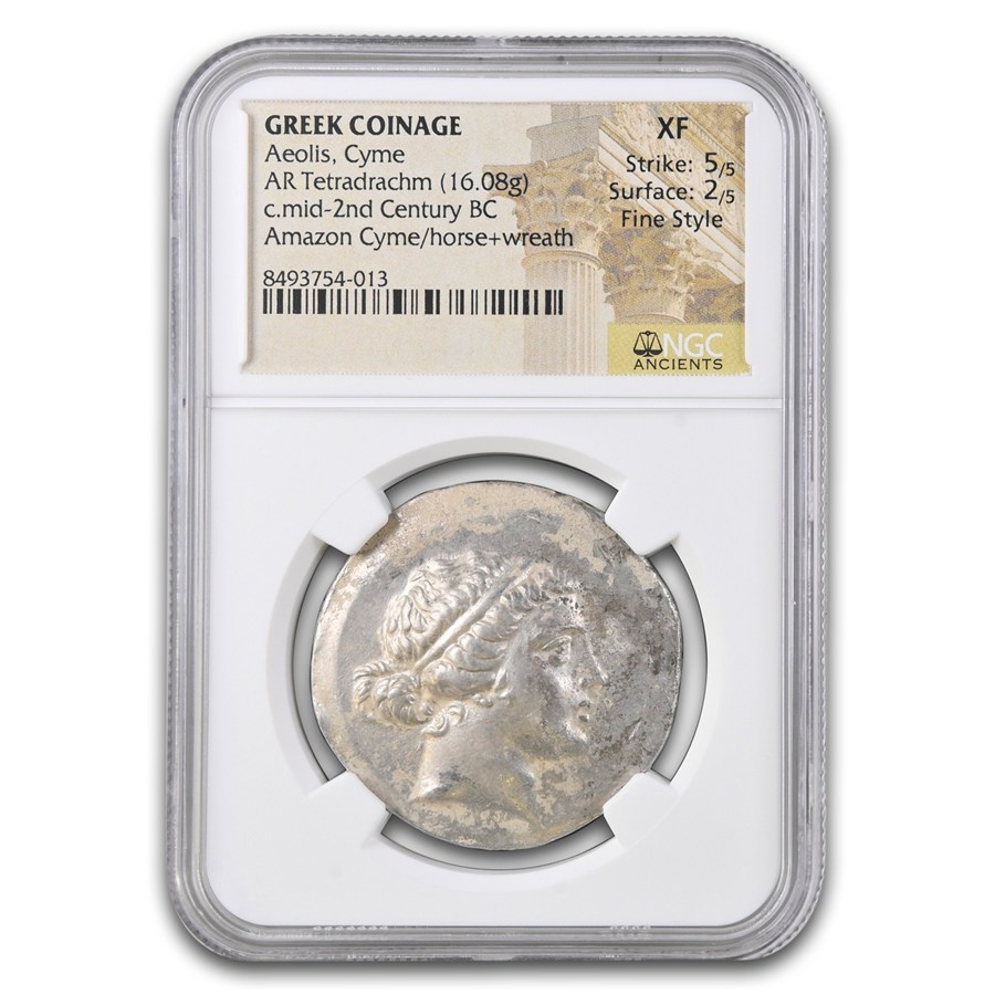 Cyme Aeolis AR Tetradrachm (2nd cent BC) XF NGC (5/2)
