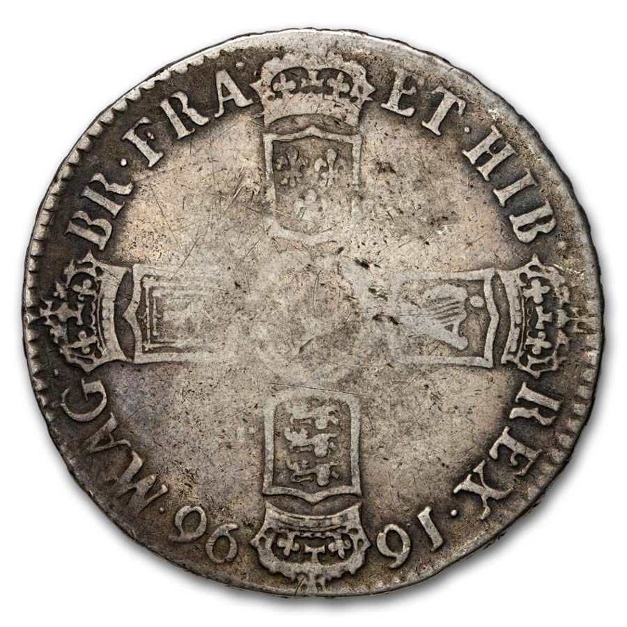 1696-1697 England Silver Half Crown William III Avg Circ