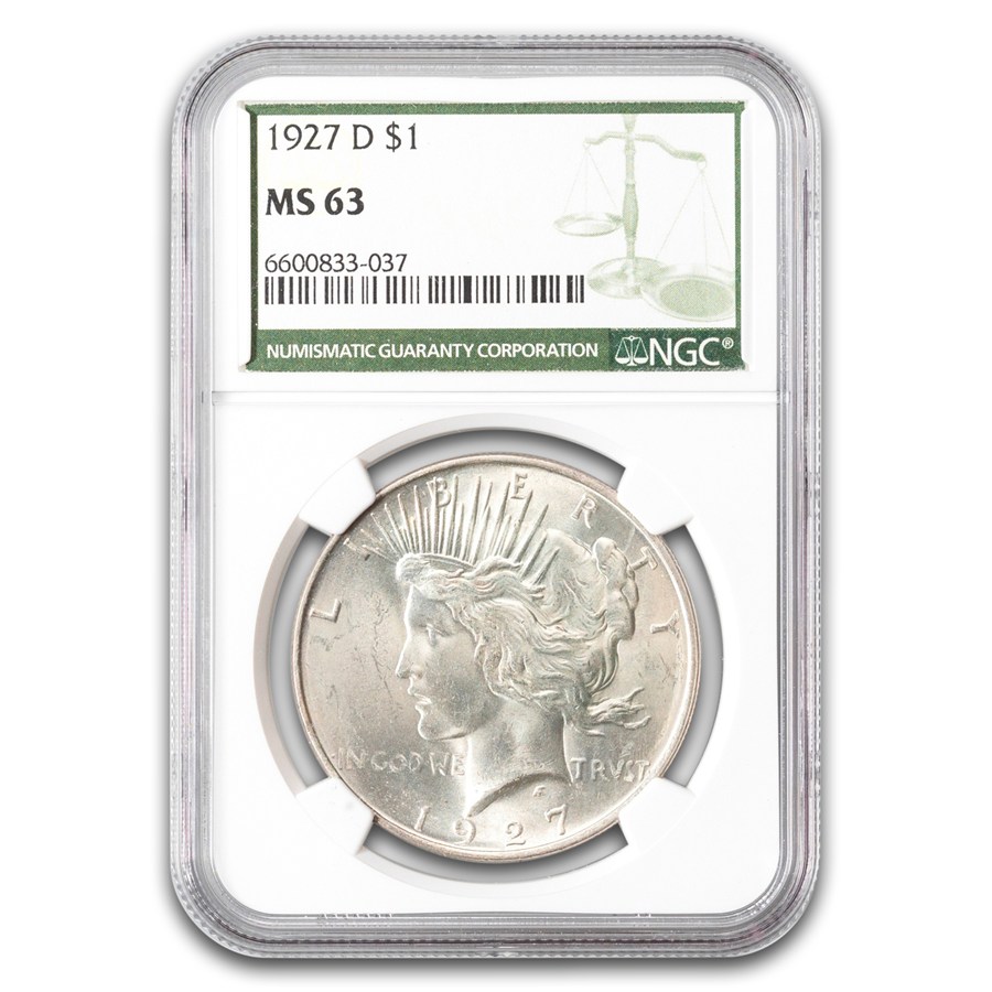 1927-D Peace Dollar MS-63 NGC (Green Label)