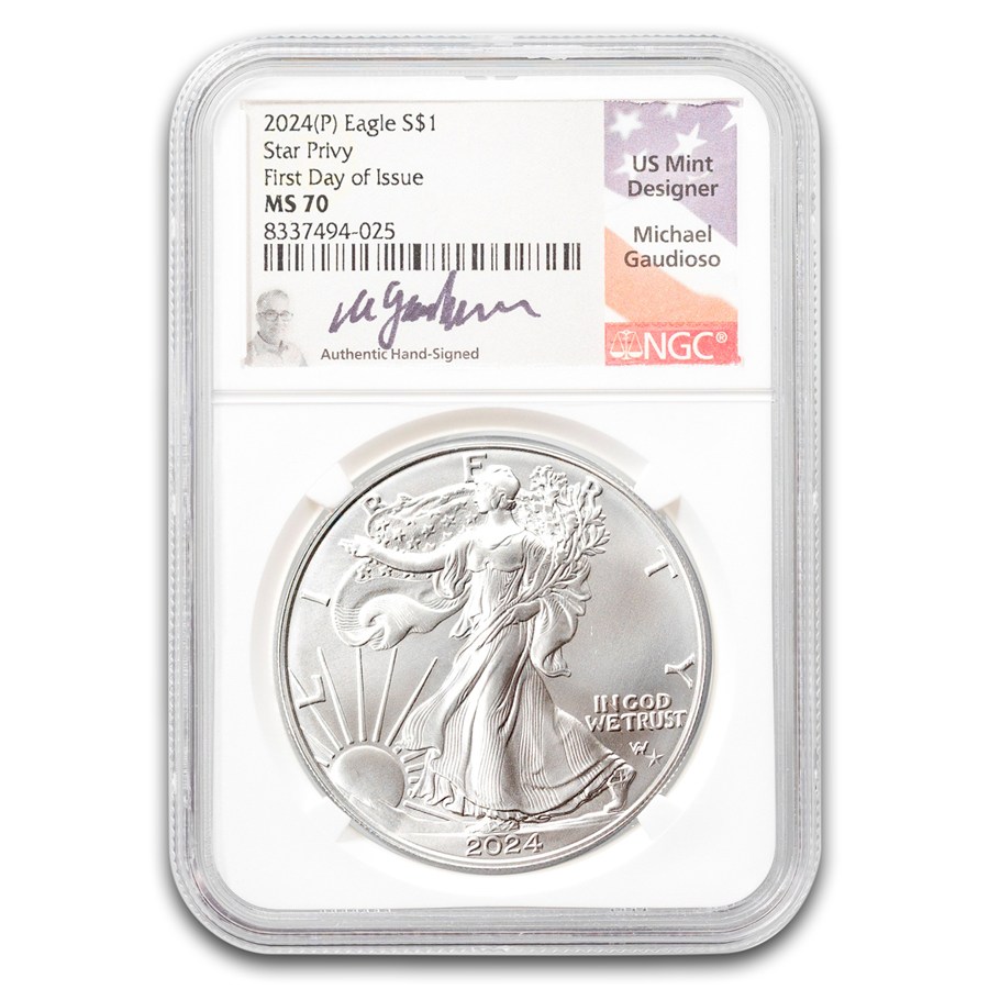 2024-(P) American Silver Eagle Star Privy MS-70 NGC FDI, Gaudioso