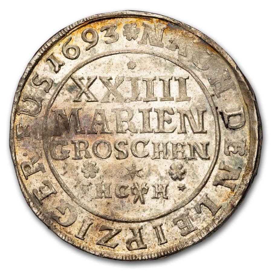 1693 German States Brunswick-Wolfenbuttal Silver 2/3 Thaler AU