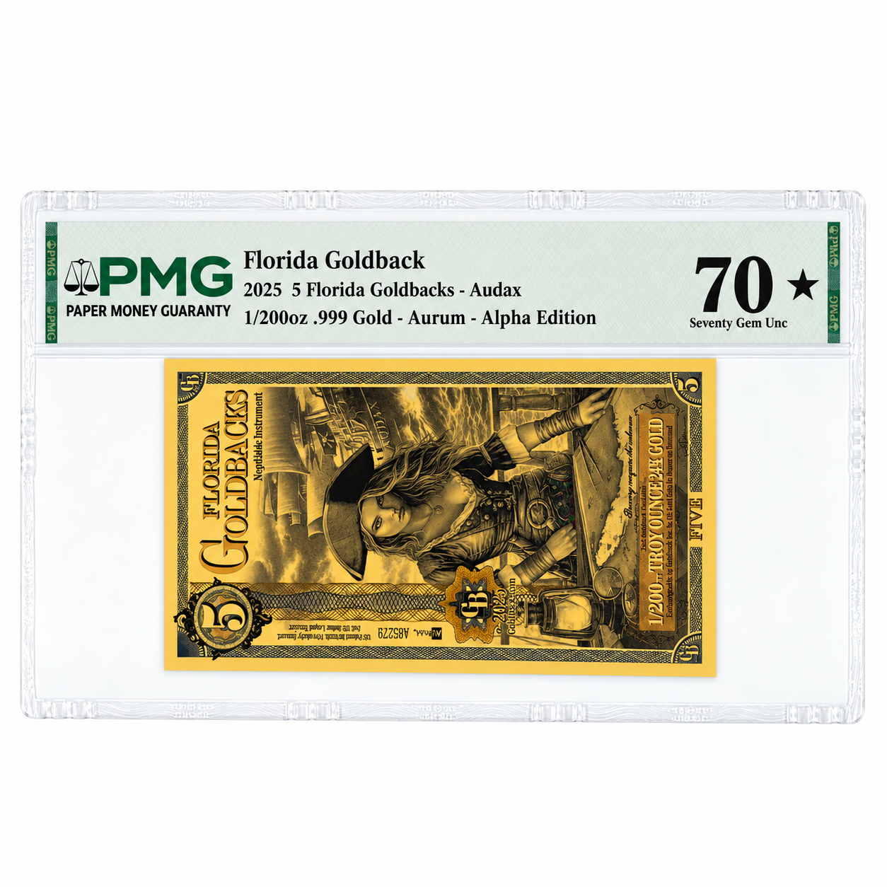 2025 5 Florida Goldback Gold Foil Note 24k MS-70 PMG (Alpha)