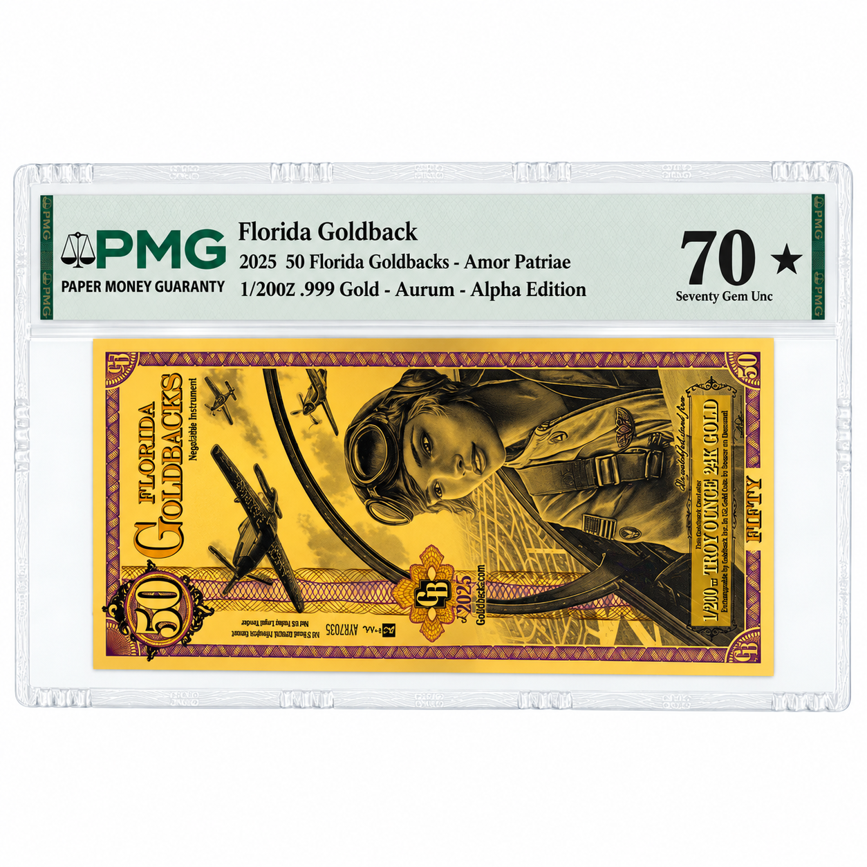 2025 50 Florida Goldback Aurum Gold Foil Note MS-70 PMG (Alpha)