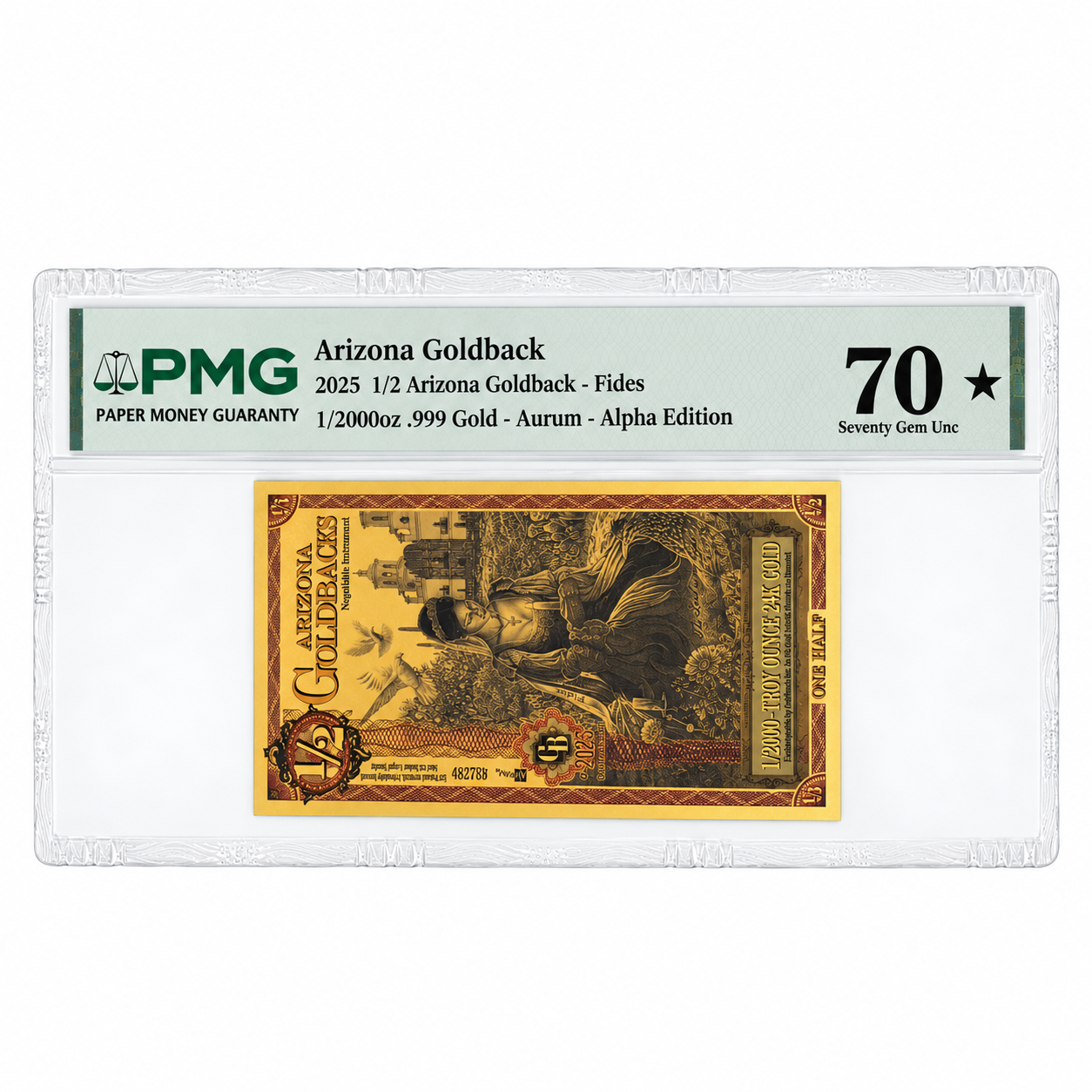 2025 1/2 Arizona Goldback - Aurum Gold Foil Note (24k) PMG 70