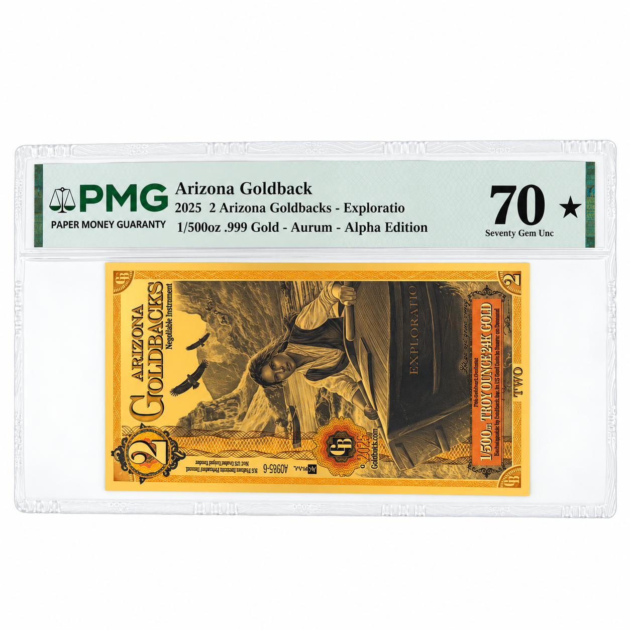 2025 2 Arizona Goldback - Aurum Gold Foil Note (24k) PMG 70