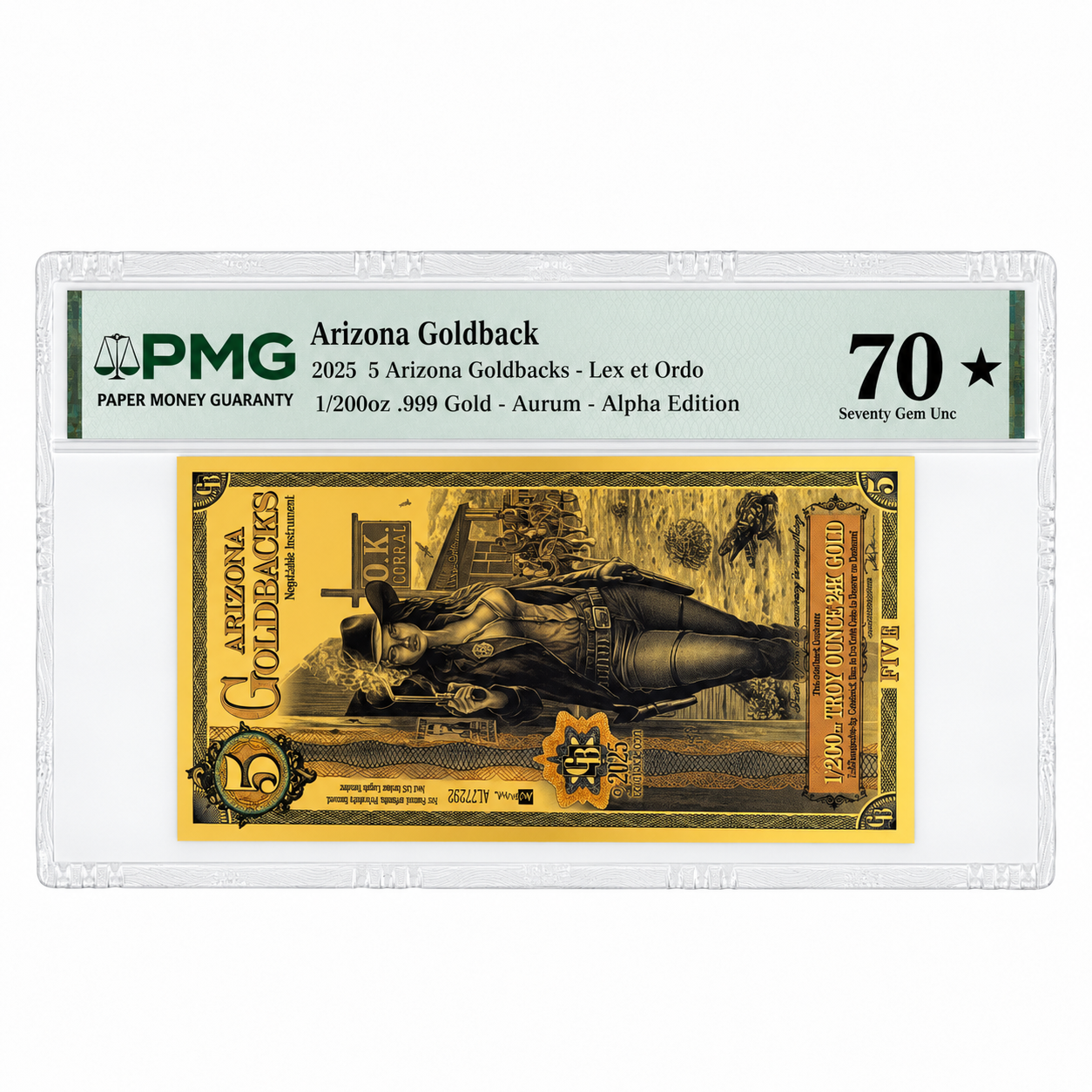 2025 5 Arizona Goldback - Aurum Gold Foil Note (24k) PMG 70