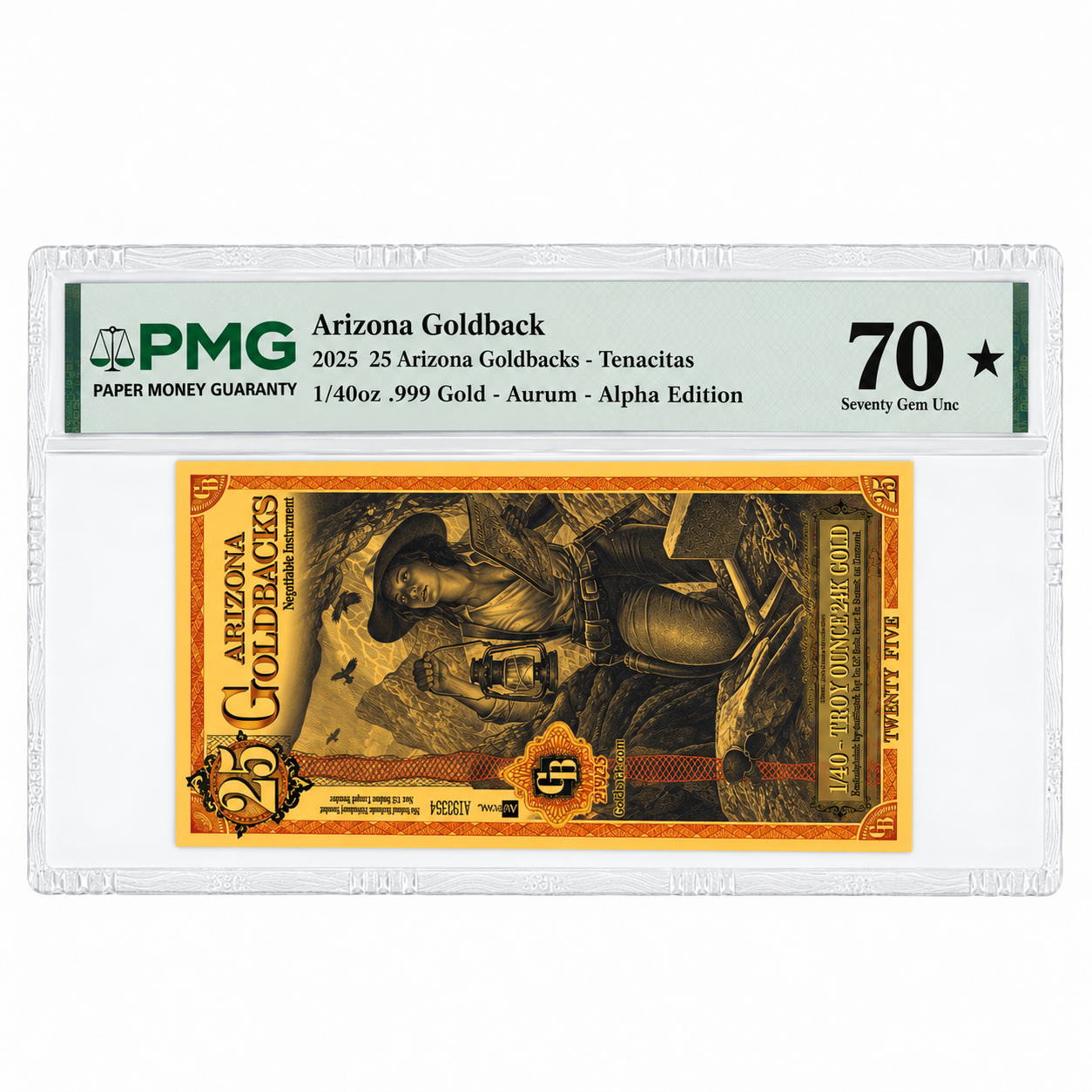 2025 25 Arizona Goldback - Aurum Gold Foil Note (24k) PMG 70