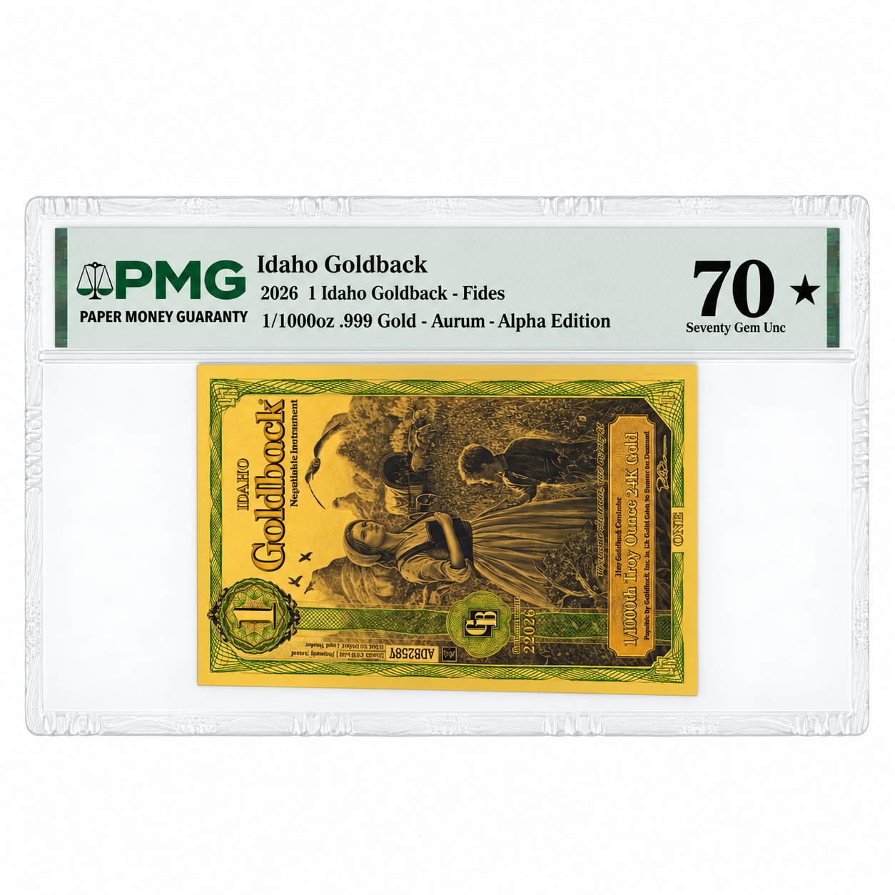 2026 1 Idaho Goldback - Aurum Gold Foil Note (24k) PMG 70