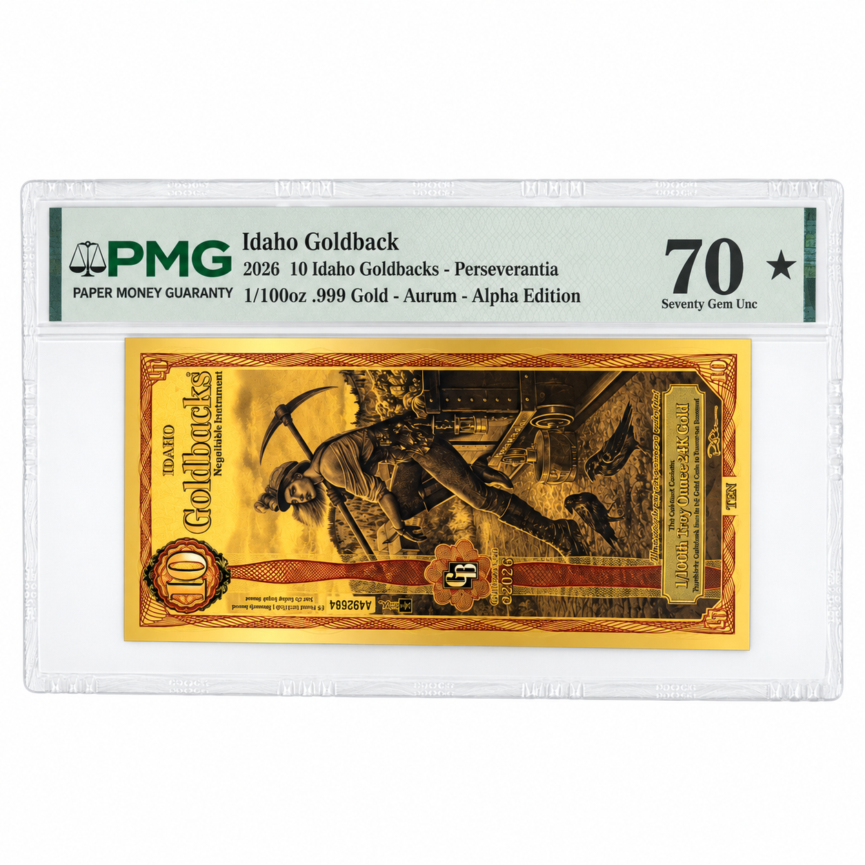 2026 10 Idaho Goldback - Aurum Gold Foil Note (24k) PMG 70