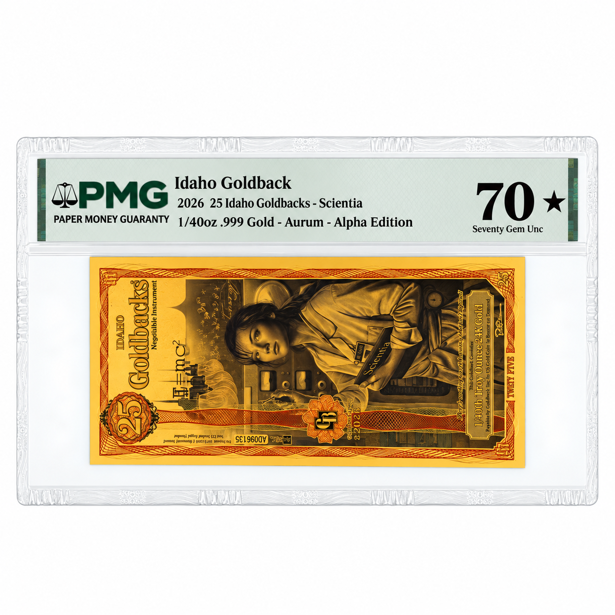2026 25 Idaho Goldback - Aurum Gold Foil Note (24k) PMG 70