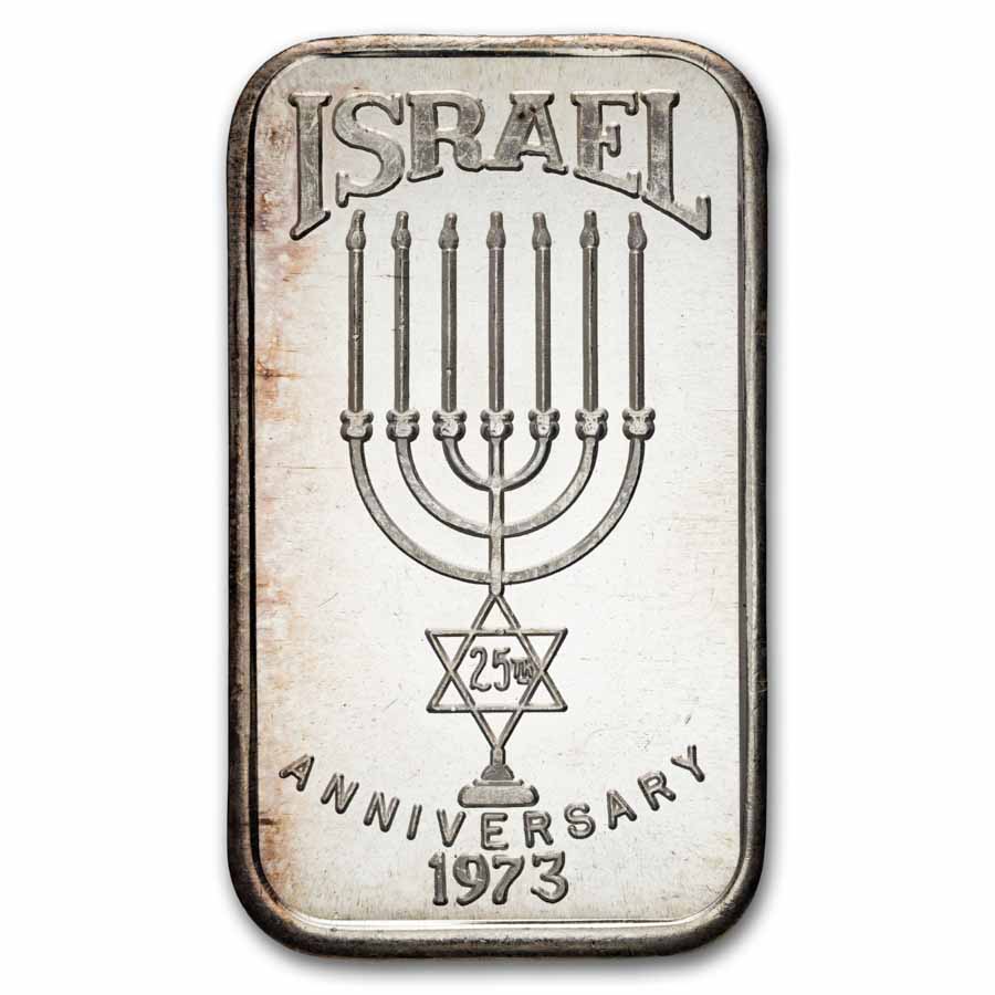 1 oz Silver Bar - Israel (Menorah, 25th Anniversary)