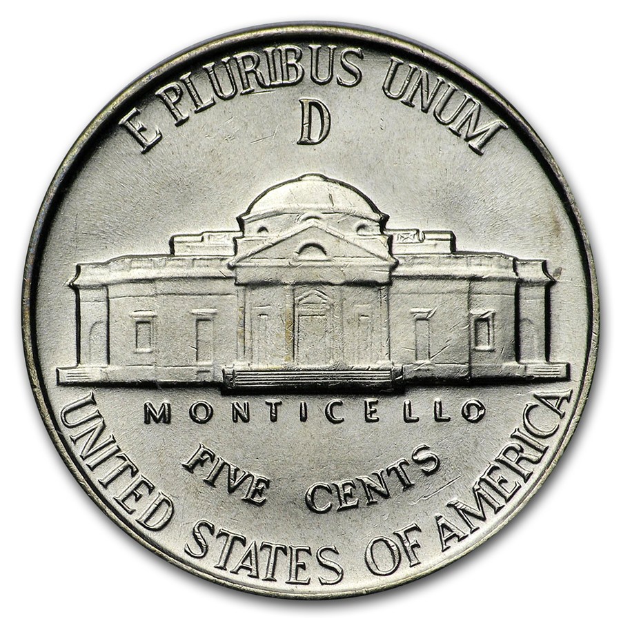 1944-D 35% Silver Wartime Jefferson Nickel Roll BU