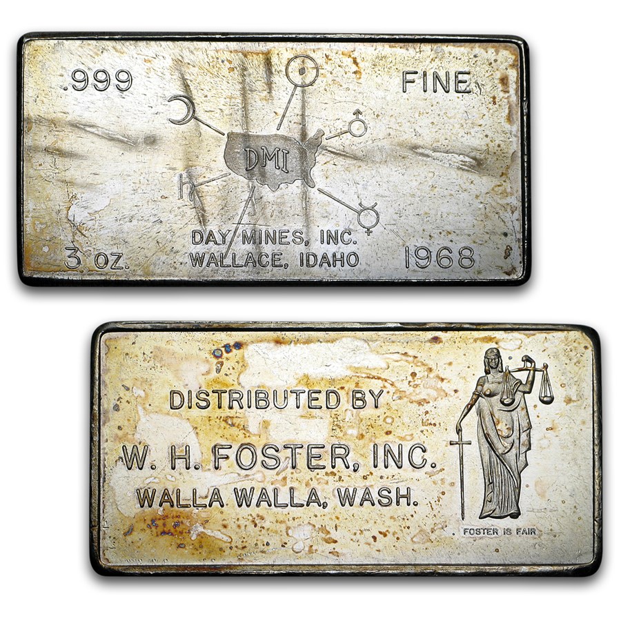 3 oz Silver Bar - Idaho Mines - W.H. Foster - Vintage