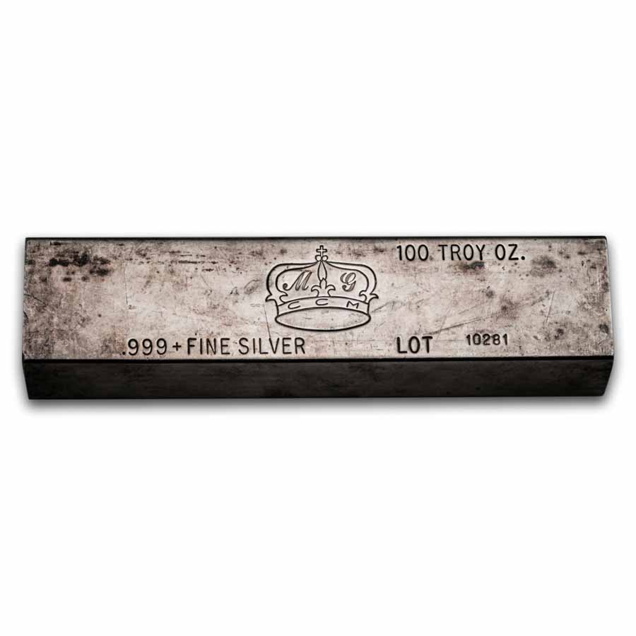 100 oz Silver Bar - MG Crown