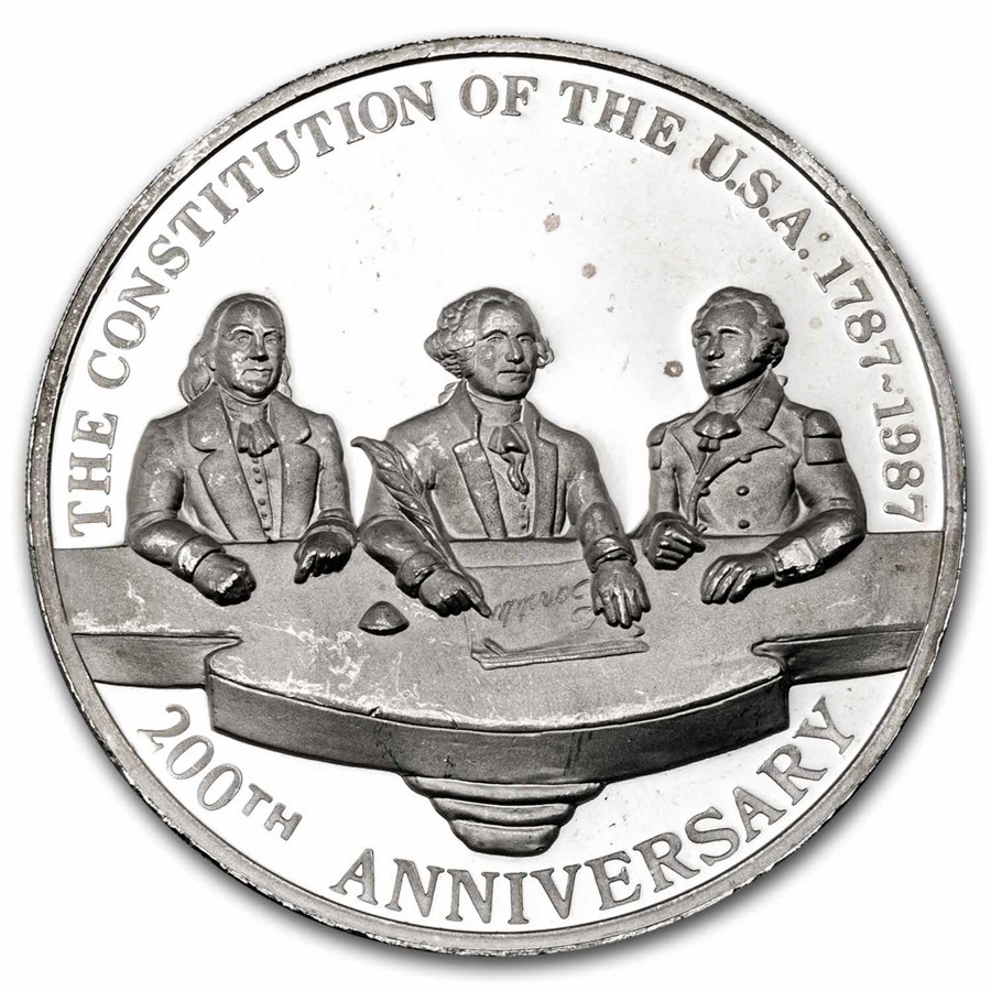 1987 Mexico Silver 12 Onzas US Constitution (Abrasions)