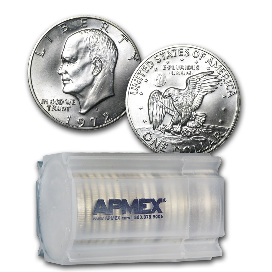 1972-S 40% Silver Eisenhower Dollars 20-Coin Roll BU 1972-S 40% Silver Eisenhower Dollars 20-Coin Roll BU