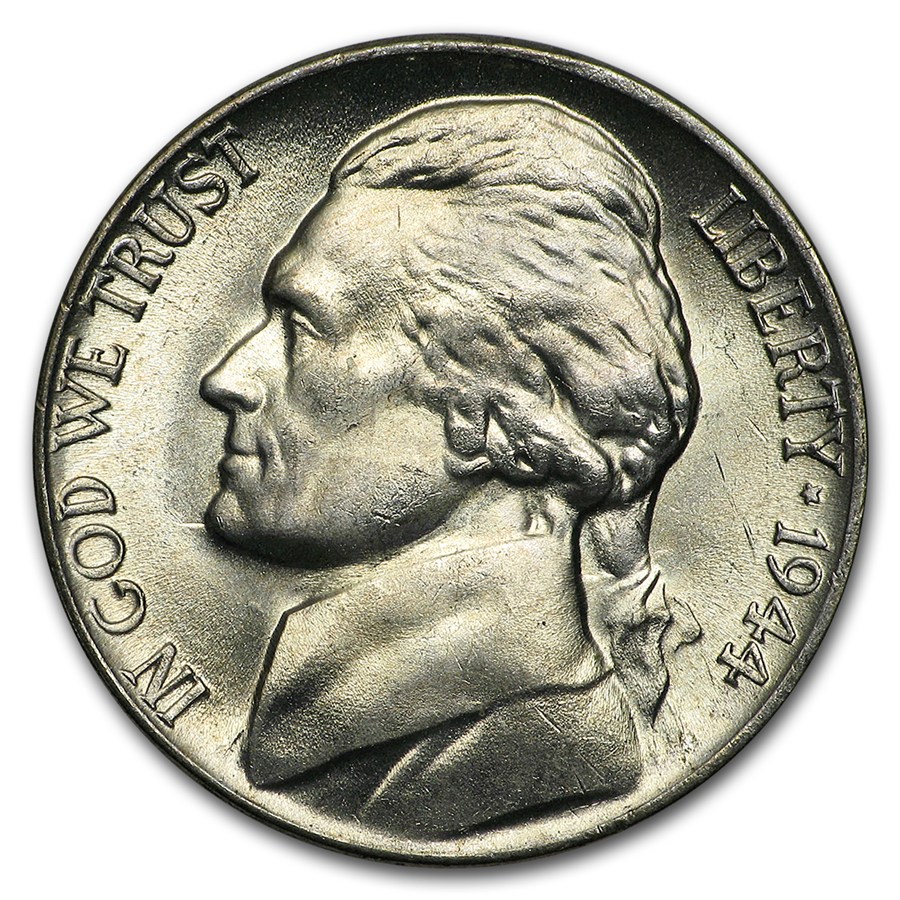 1944-P 35% Silver Wartime Jefferson Nickel Roll BU