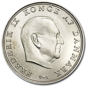1968 Denmark Silver 10 Kroner Royal Wedding BU