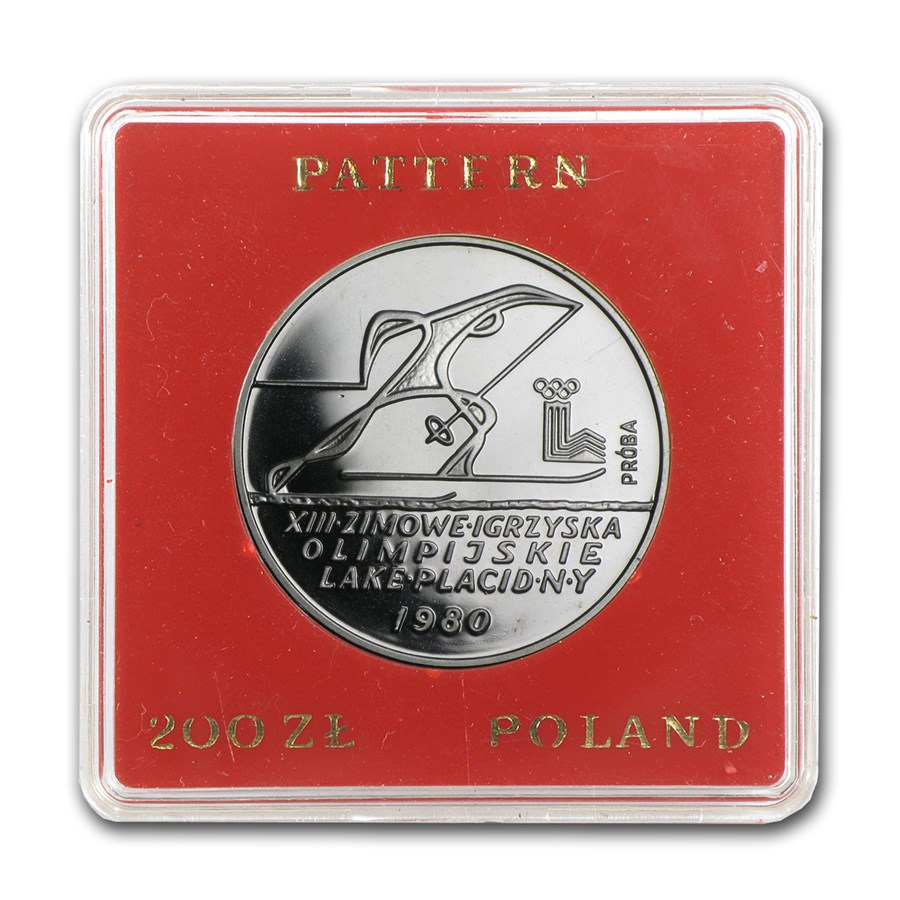 1980 Poland Silver 200 Zlotys Lake Placid Olympics Pattern Proof
