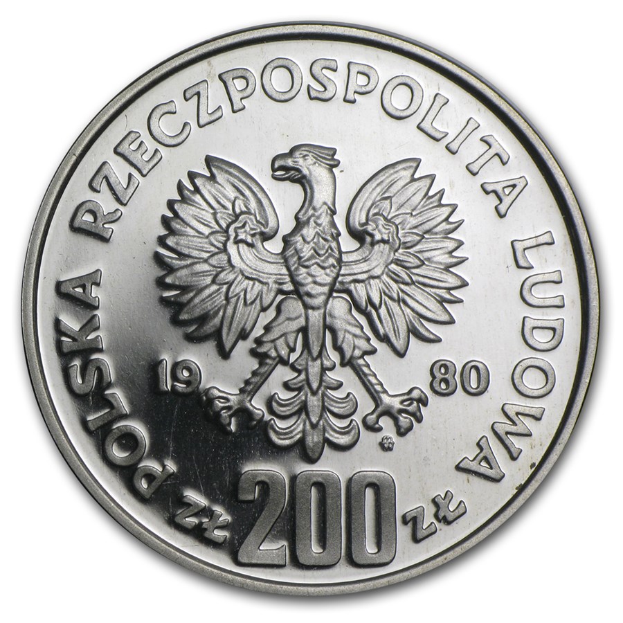 1980 Poland Silver 200 Zlotys Lake Placid Olympics Pattern Proof