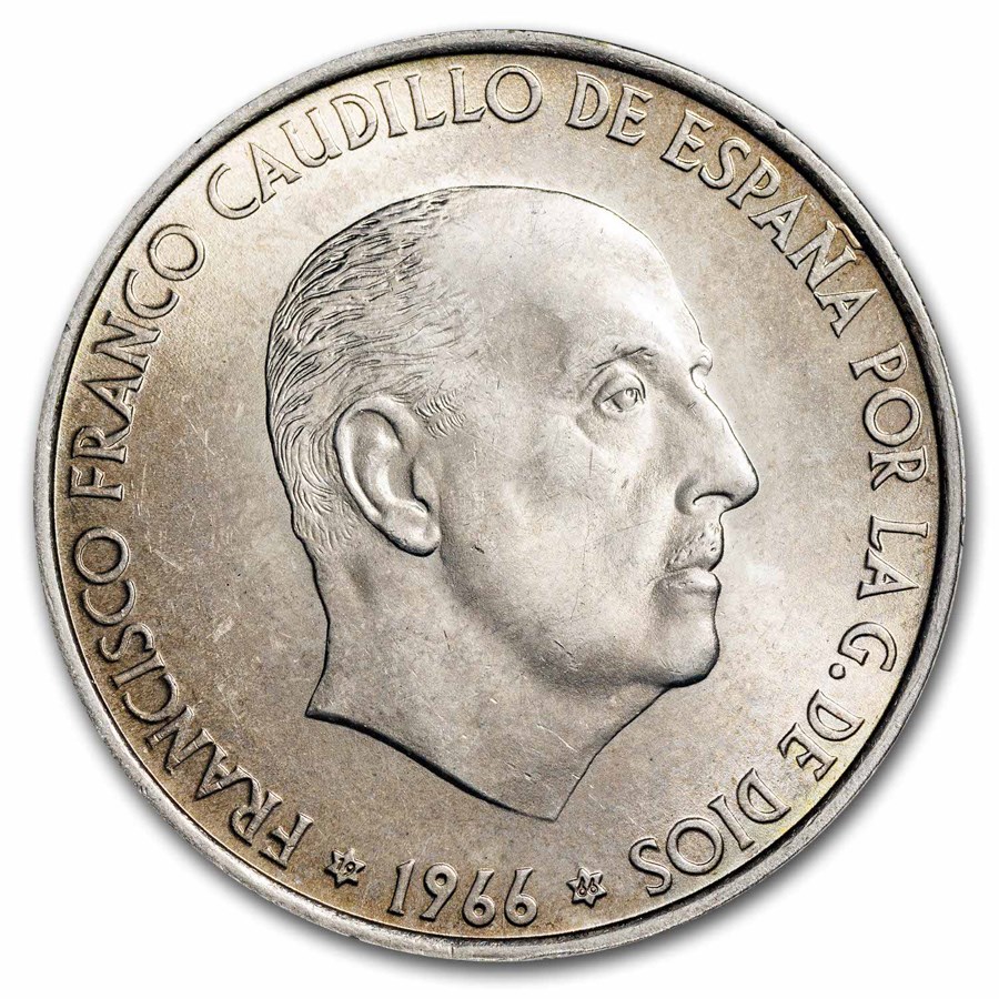 1966-1970 Spain Silver 100 Pesetas Francisco Franco Avg Circ