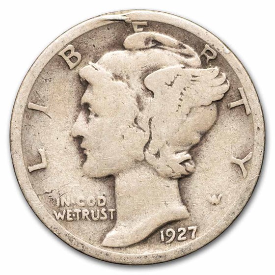 1927 Mercury Dime 50-Coin Roll Avg Circ