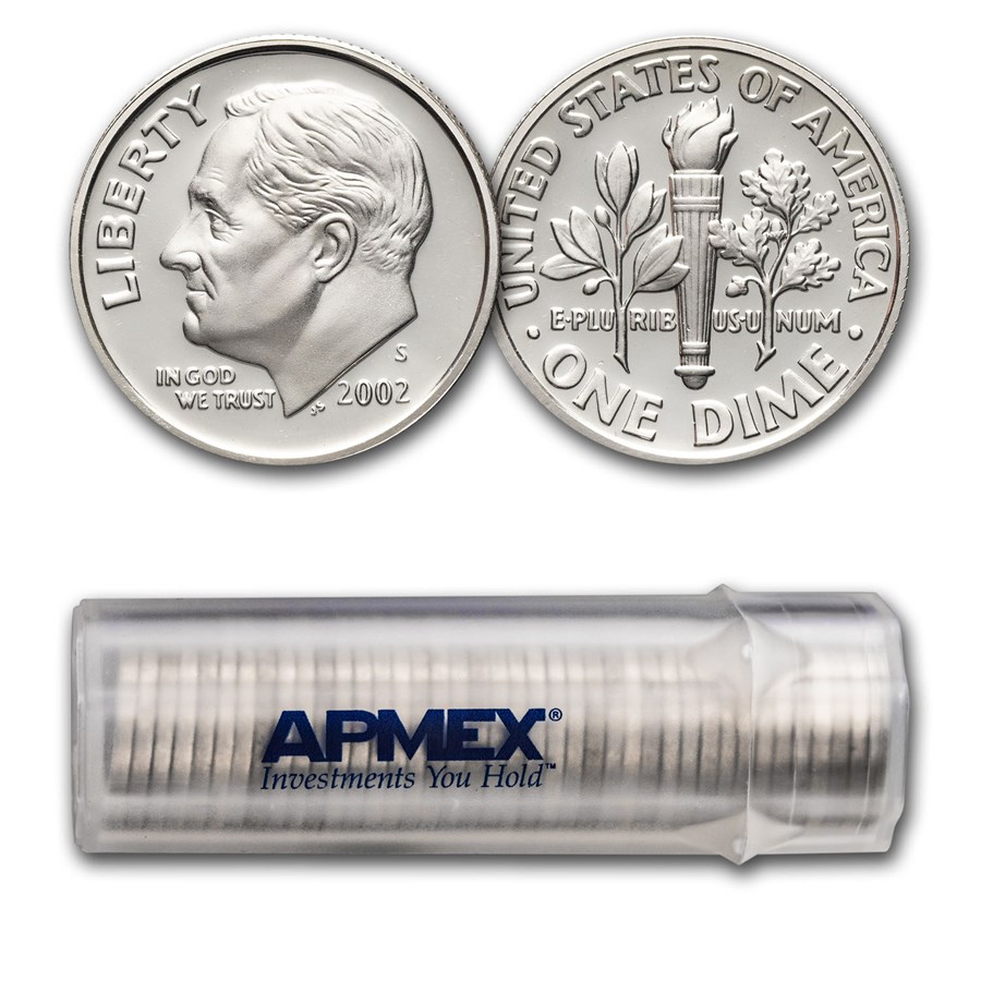 2002-S Roosevelt Dime 50-Coin Roll Proof (Silver)