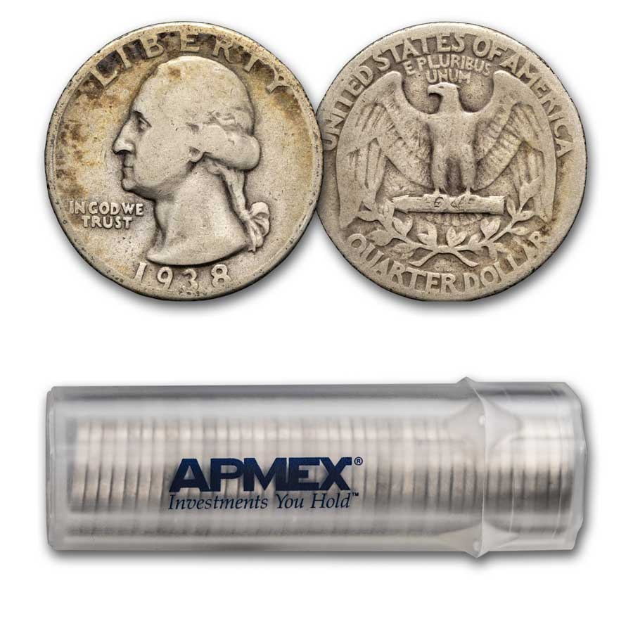 1938 Washington Quarter 40-Coin Roll Avg Circ