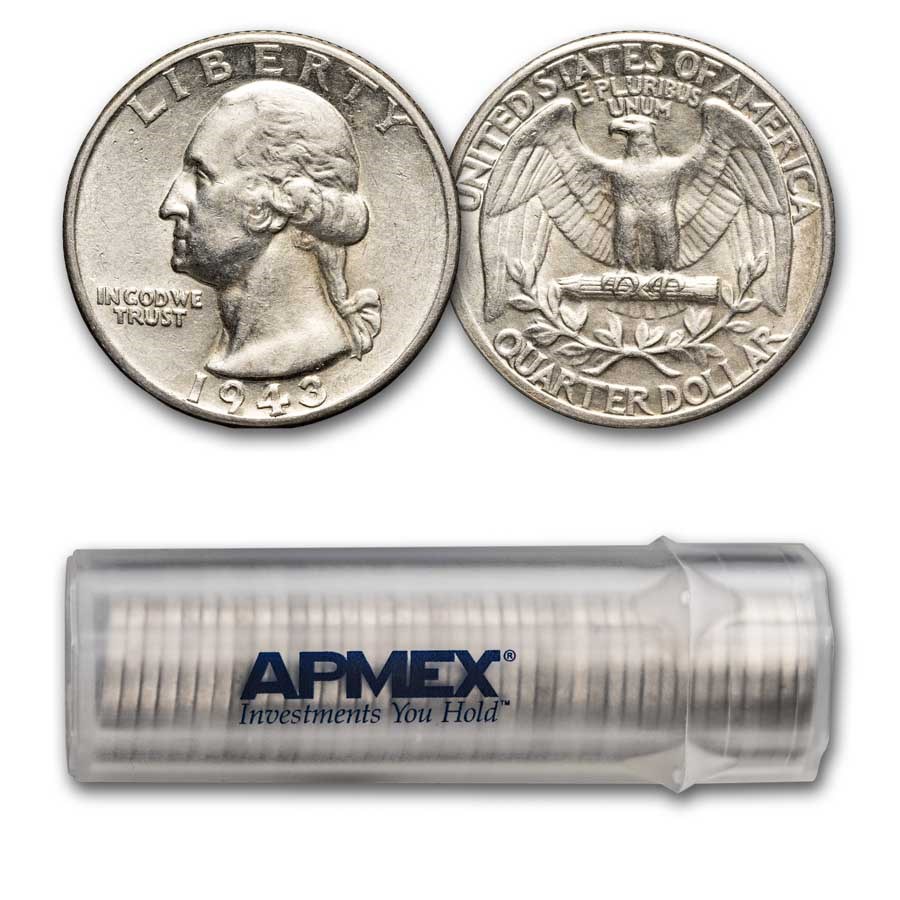 1943 Washington Quarter 40-Coin Roll Avg Circ