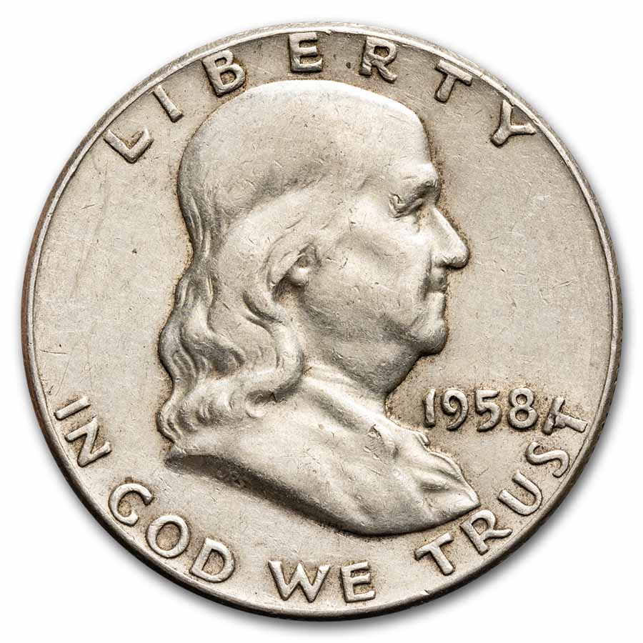 1958 Franklin Half Dollar 20-Coin Roll Avg Circ