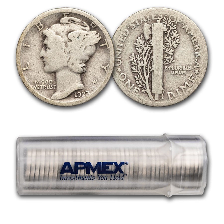 1923 Mercury Dime 50-Coin Roll Avg Circ