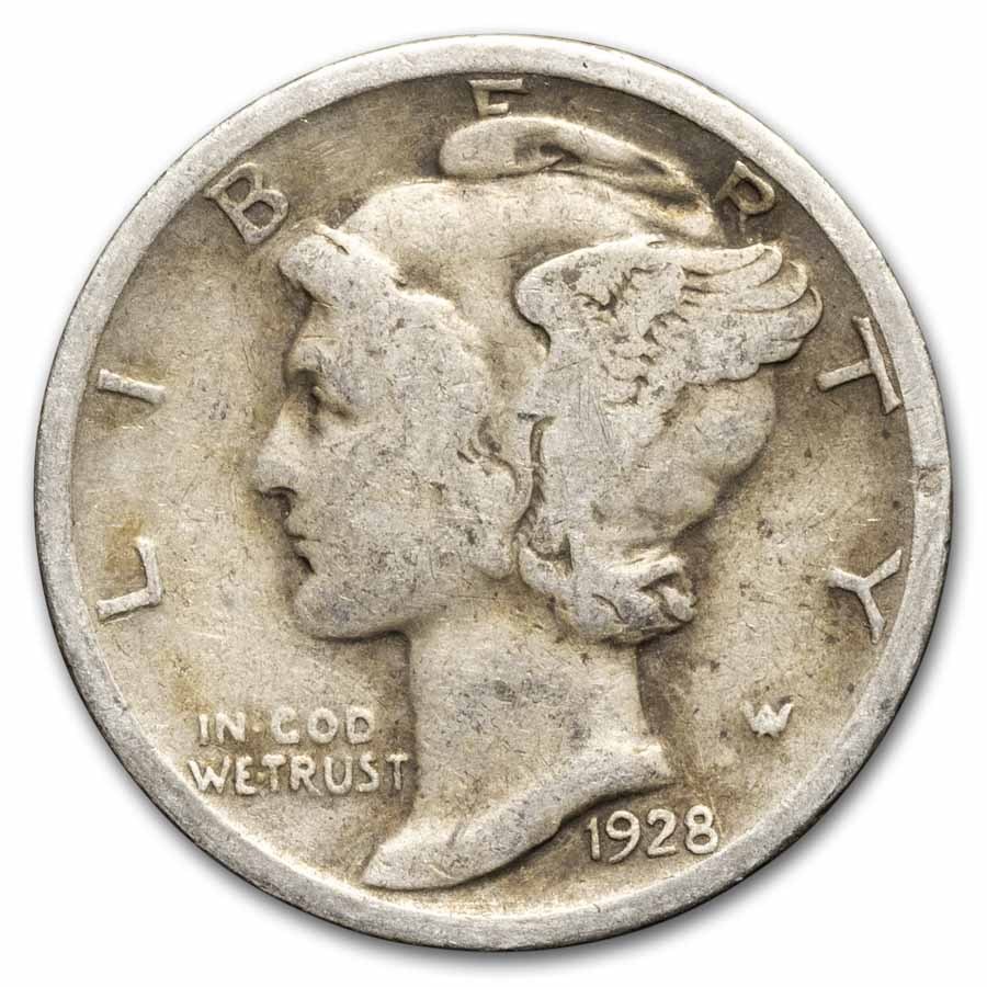 1928 Mercury Dime 50-Coin Roll Avg Circ