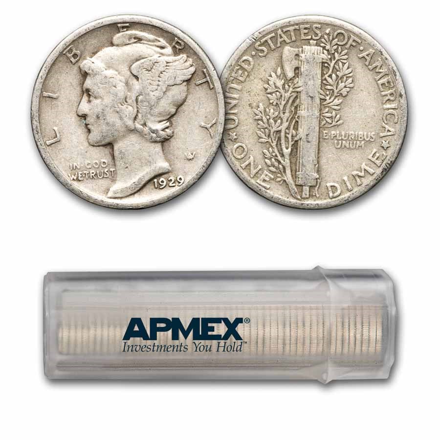 1929 Mercury Dime 50-Coin Roll Avg Circ