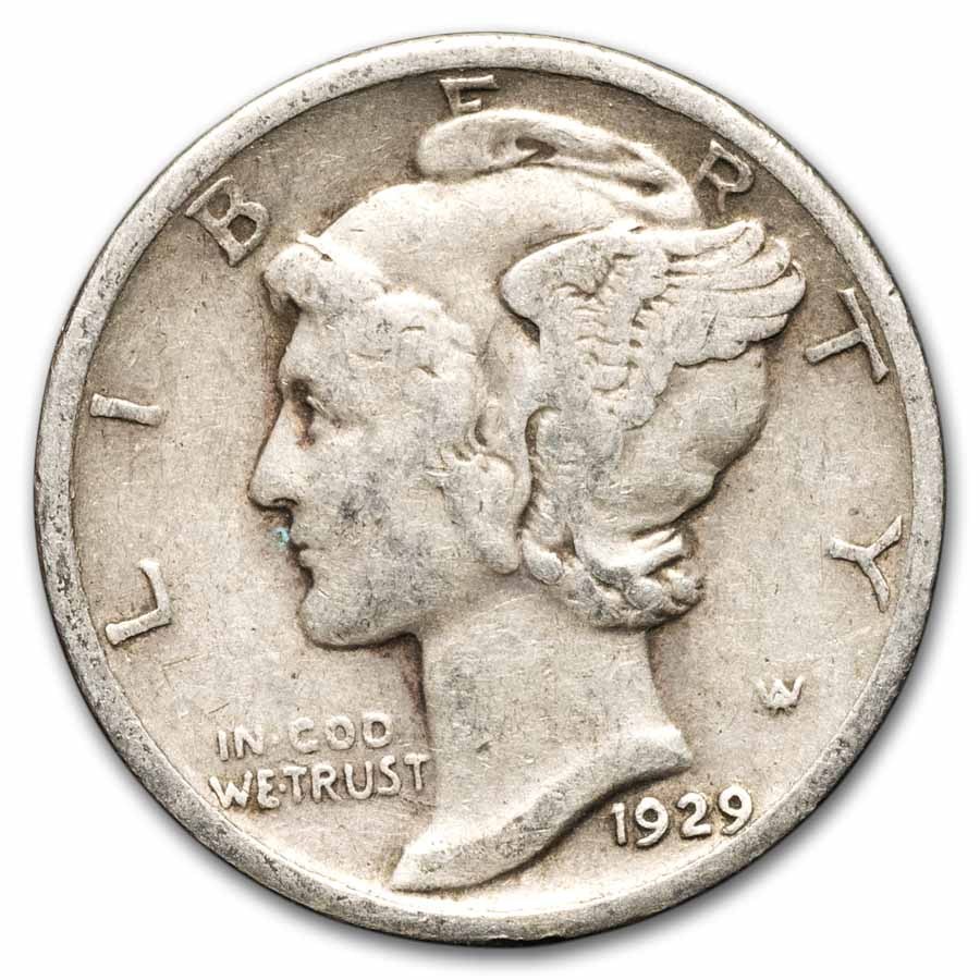 1929 Mercury Dime 50-Coin Roll Avg Circ