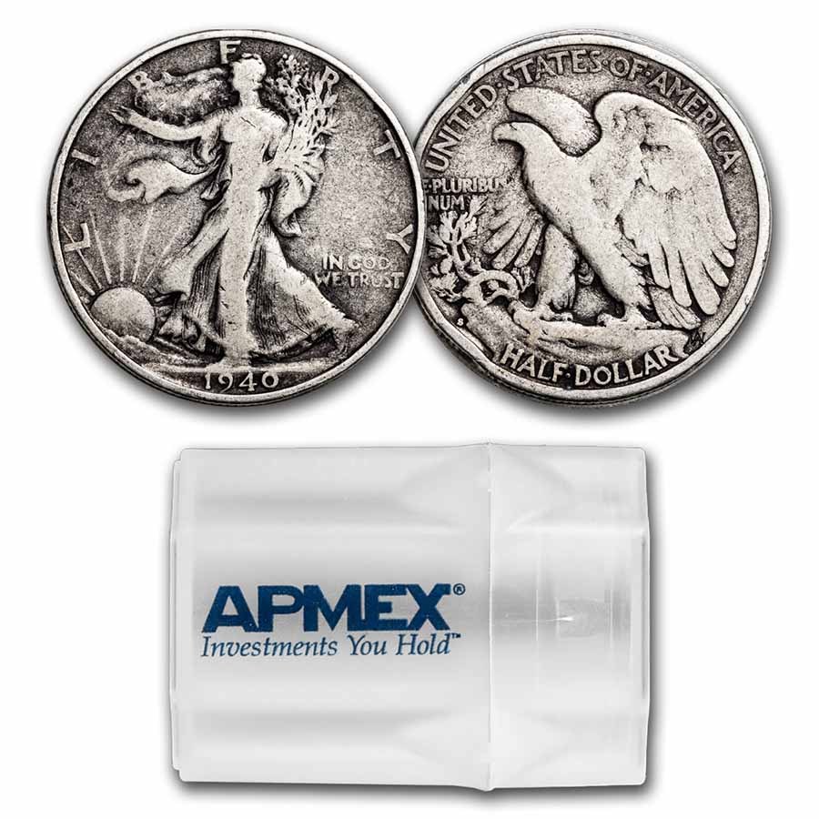 1940-S Walking Liberty Halves 20-Coin Roll Avg Circ