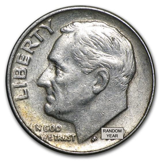 90% Silver Roosevelt Dimes 50-Coin Roll Avg Circ