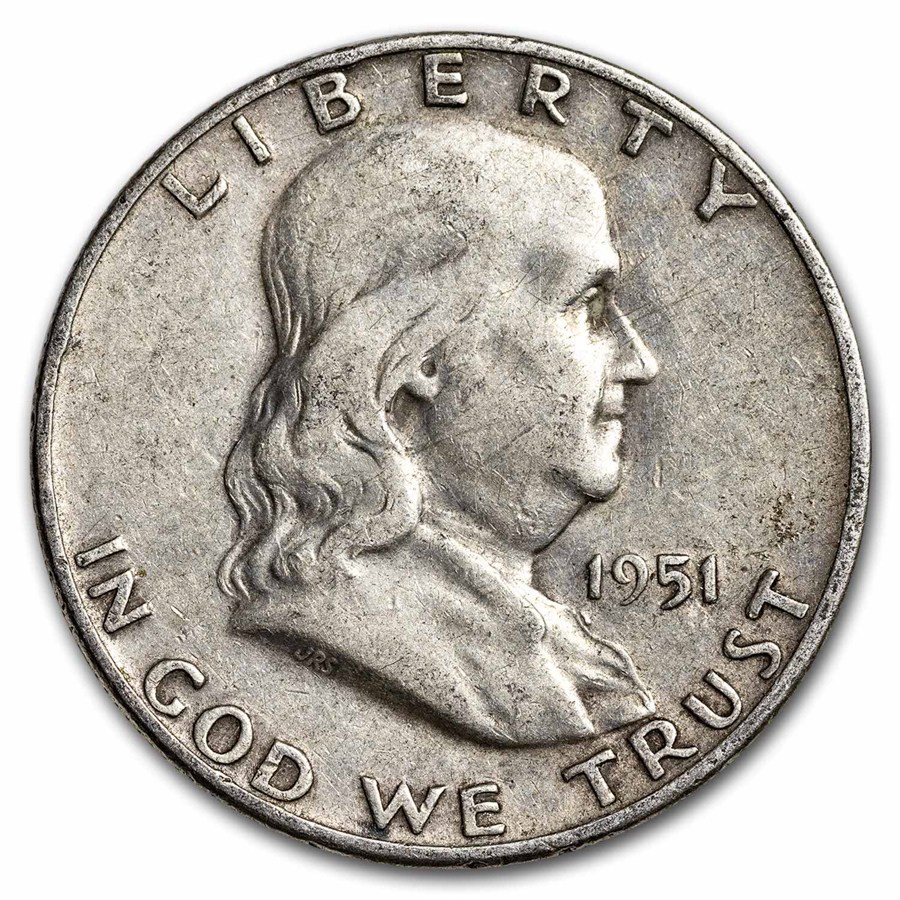 1951-D Franklin Half Dollar 20-Coin Roll Avg Circ