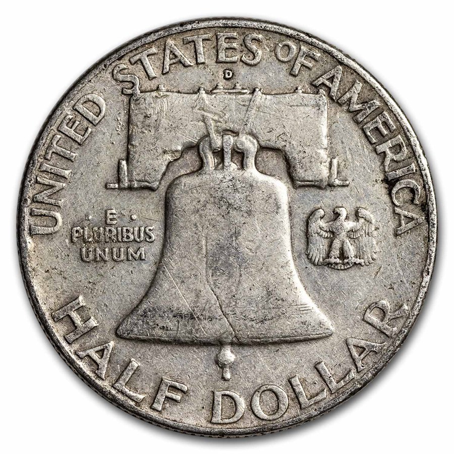 1951-D Franklin Half Dollar 20-Coin Roll Avg Circ