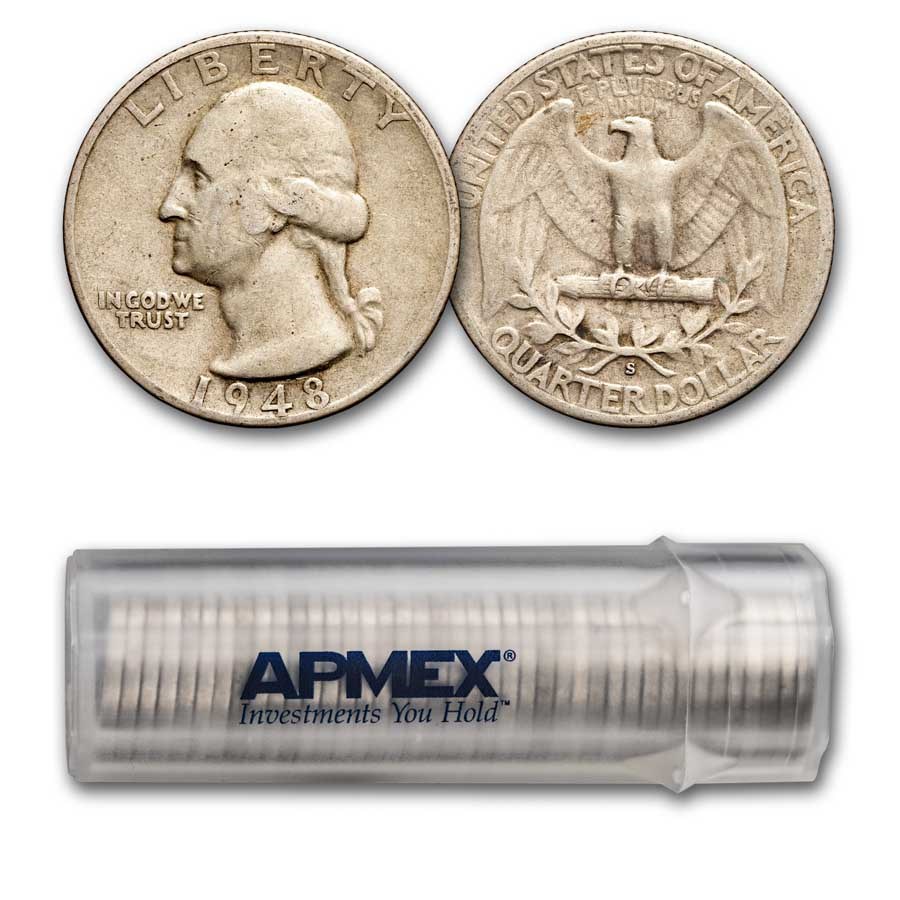 1948-S Washington Quarter 40-Coin Roll Avg Circ