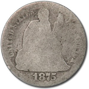 1875-CC Liberty Seated Dime Below Bow AG
