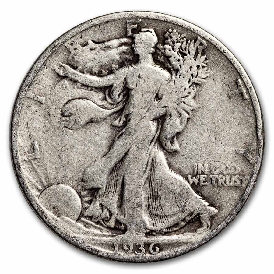 1936-D Walking Liberty Halves 20-Coin Roll Avg Circ