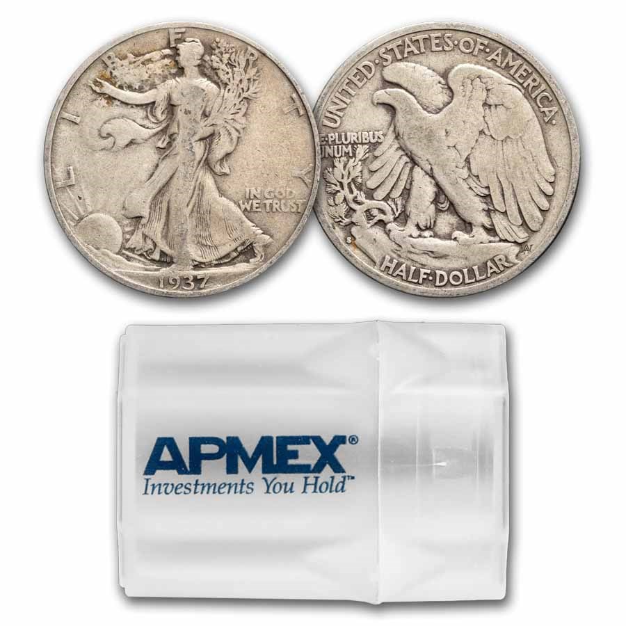 1937-S Walking Liberty Halves 20-Coin Roll Avg Circ