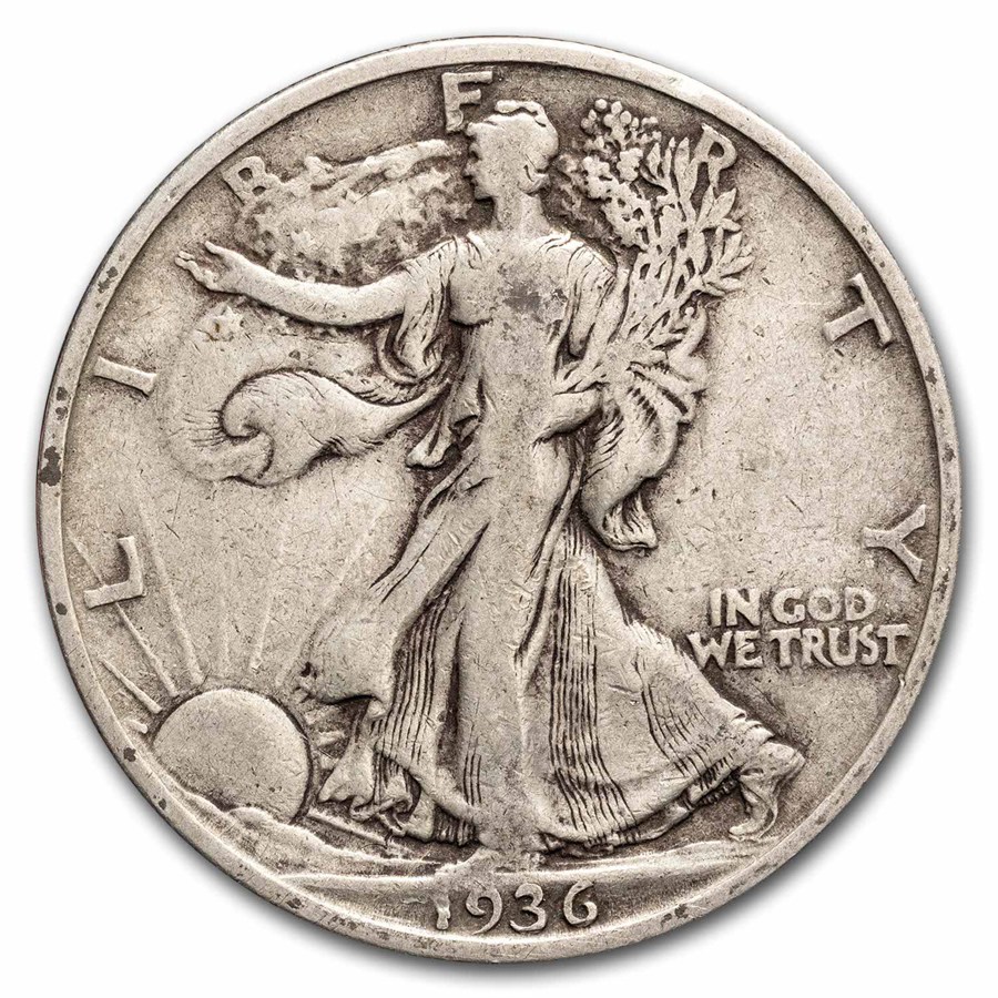 1936-S Walking Liberty Halves 20-Coin Roll Avg Circ