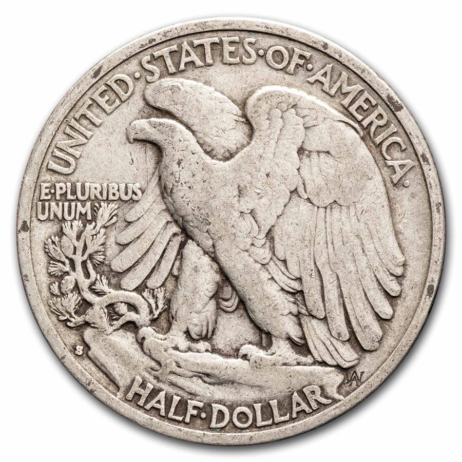 1936-S Walking Liberty Halves 20-Coin Roll Avg Circ