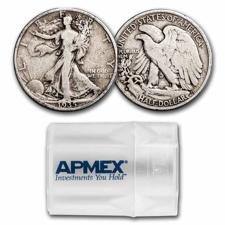 1935-S Walking Liberty Halves 20-Coin Roll Avg Circ